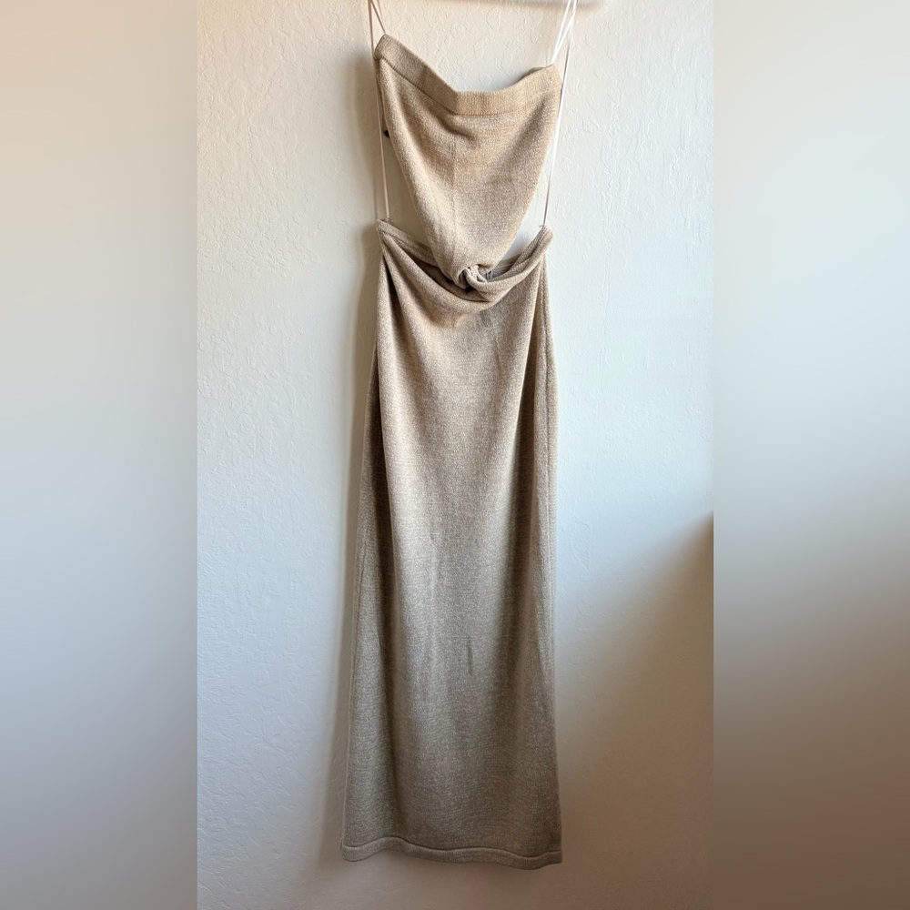 Miss Lola Cozy Tan Knit Tube Top Sweater Maxi